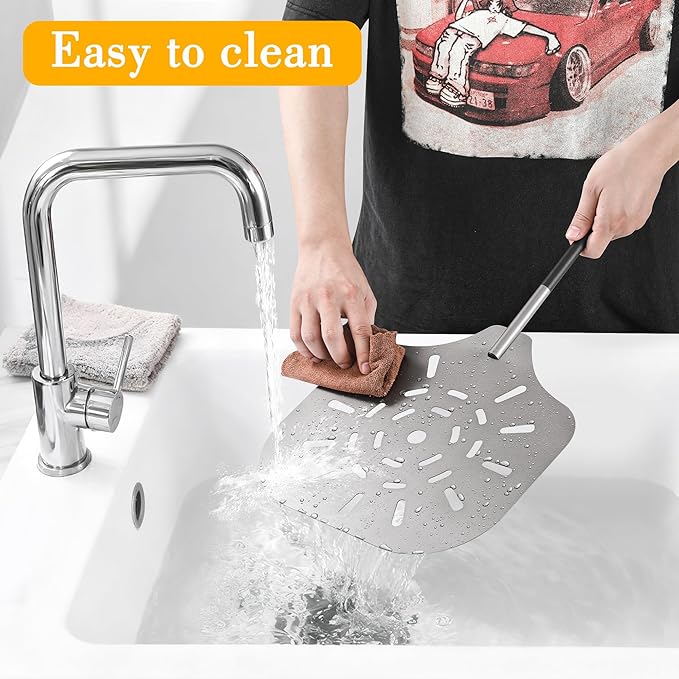 Pizza Peel 12" Pizza Paddle with Detachable Iron Handle, Adjustable 28"–42" Heat Resistant Pizza Spatula for Baking Bread, Pastry, Outdoor Pizza Oven