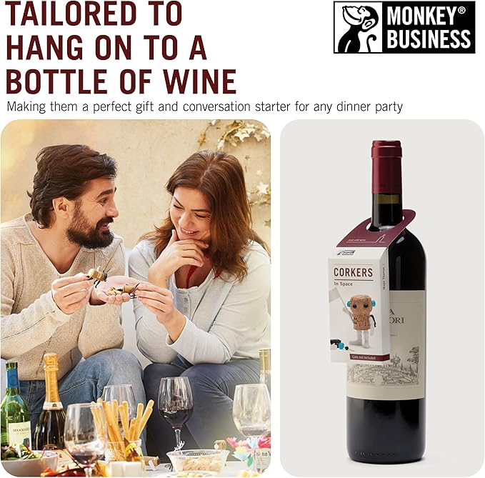 Corkers Wine Accessories by Monkey Business, Set of 4 Collectible Spaced Themed Designs, Crafting Parts for Corks. Gifts for Wine Drinkers and Wine Enthusiasts