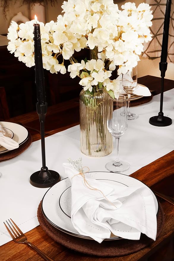 PurpleEssences Set of 12 Hemstitch Cloth Dinner Napkins 100% Cotton - Soft Durable Washable - Ideal for Wedding Fall Thanksgiving - Perfect Everyday Use Table Linen 18x18 - White