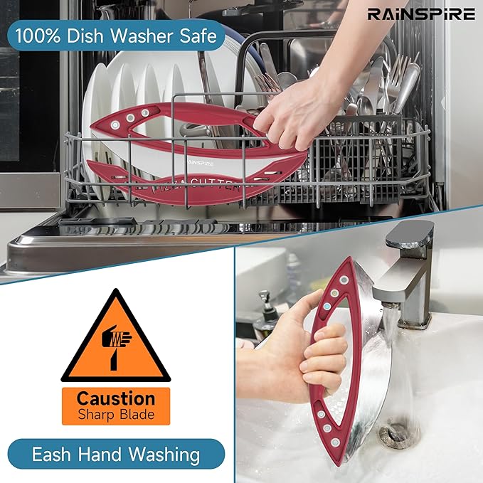 Rainspire 12" Pizza Cutter Rocker Blade Stainless Steel Pizza Rocker with Cover Sharp Blade Pizza Knife Dishwasher Safe Kitchen Gadgets Home Essentials, Red