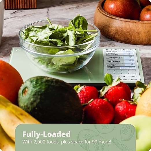Greater Goods Nutrition Scale (Non‑Connected) – Food Grade Glass, 2,000 Food Codes Preloaded, Compact (9.33"x6.02"x0.91") for Portion Control & Meal Prep