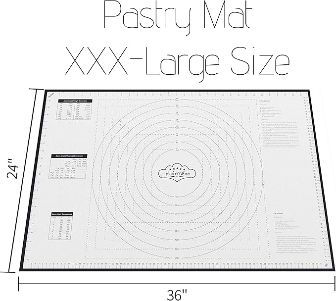 Extra Large Silicone Baking Mat – Non-Stick Pastry Mat with Measurements, Conversion Charts & Heat Resistance – Reusable Food-Grade Silicone for Dough Rolling, Pizza & Baking