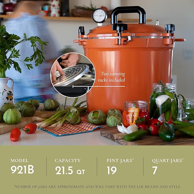 All American 1930-21.5qt Pressure Cooker/Canner (The 921), Saffron - Exclusive Metal-to-Metal Sealing System - Suitable for Gas, Electric, or Flat Top Stoves - Made in the USA