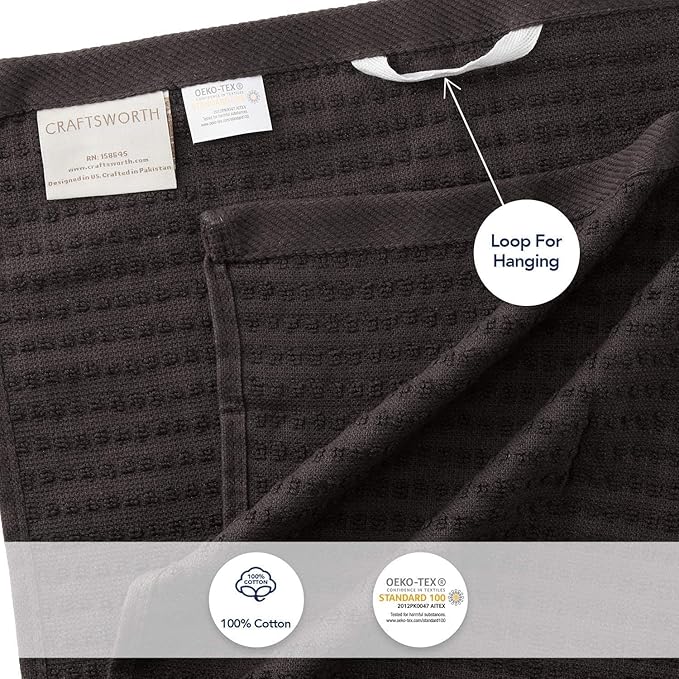 CRAFTSWORTH Kitchen Towels, 15 x 26 Inches, Pack of 6, 400 GSM, 100% Ring Spun Cotton, Solid & Stripe Beige Dish Towels Super Soft and Absorbent, Tea Towels and Bar Towels