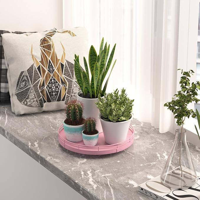 9" Oak Wood Decorative Tray for Home Decor, Tray for Coffee Table Decor Perfume Nightstand Vanity Bathroom Trays for Counter Candle Jewelry Makeup Farmhouse Table Centerpiece for Dining Room Pink