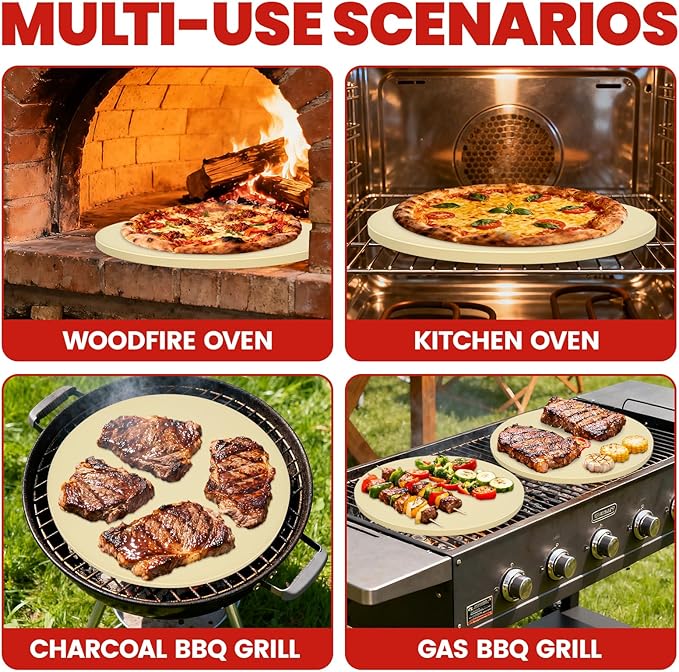 GOOD GAIN Pizza Stone for Oven Grill - Cordierite Baking Stone for Bread, Pies | 15'' Round Oven Stones for Cooking | Indoor,Outdoor | Durable, Heat Shock Resistant (Beige)