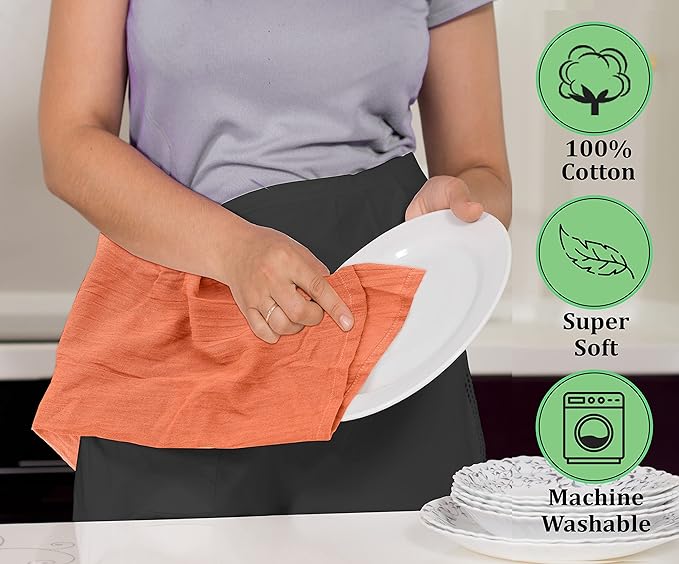 RUVANTI Flour Sack Towels 24 Pack 28x28 Inch, 100% Cotton Tea Towel, Reusable, Machine Washable, Absorbent BarTowels - Dish Cloth Perfect for Drying Dishes & Cleaning - Orange