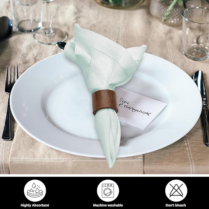 BEDDING CRAFT Set of 4 Hemstitch Pastle Blue Cloth Dinner Napkins 100% Linen - Soft Durable Washable -Ideal for Events Wedding Christmas Thanksgiving Newyear-Perfect Everyday Use Table Linen 18x18.