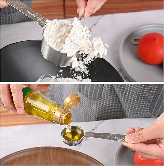 Measuring Cups Set, 18/8 Stainless Steel Measuring Cups Set for Kitchen & Baking, Dry & Liquid 6 Measuring Cups with 1 Rings, Nesting Metric & US Measuring Cup Set