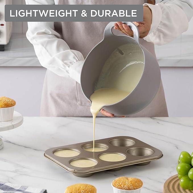 COOK WITH COLOR Nesting Plastic Mixing Bowl Set with Pour Spouts and Handles, Gray, 6 Piece Non-Slip