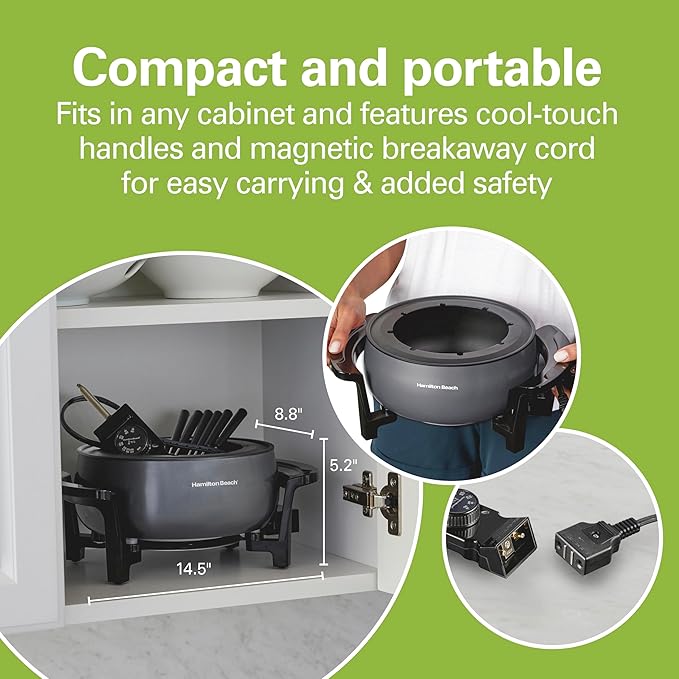 Hamilton Beach 12 Cup Electric Fondue Pot Set with Temperature Control, 6-Color Coded Forks, for Cheese, Chocolate, Hot Oil, Broth, 3 Quart PFAS-Free Nonstick Interior, Gray (86202) (Pack of 2)