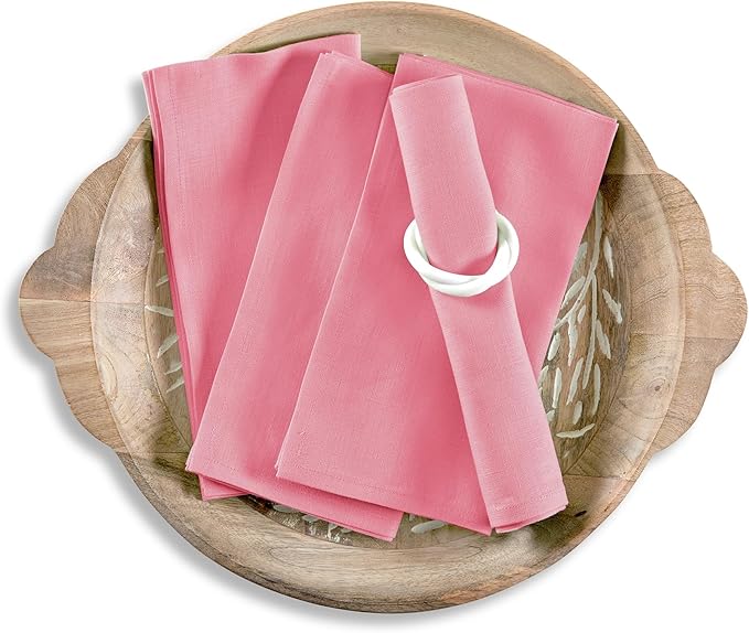 Solino Home Linen Napkins Set of 4-100% Pure Linen Pink Carnation Dinner Napkins Cloth 20 x 20 Inch - Fete, Handcrafted and Machine Washable
