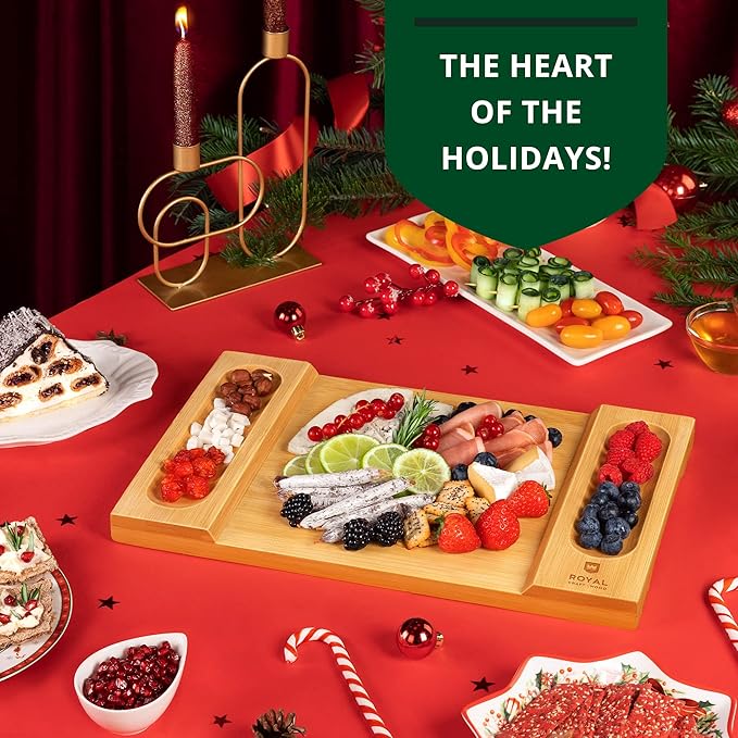 ROYAL CRAFT WOOD Charcuterie and Cheese Board - Large Bamboo Cheese Board - Serving Tray Platter - House Warming Gifts New Home, Gifts for Dad Fathers Day Dad Gifts from Daughter Son Wife - 15.5"x10"