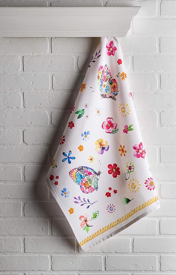 Maison d' Hermine Kitchen Towels Set of 3 100% Cotton 27.50" x 20" Reusable Cloth Tea Dish Towels Absorbent with Hanging Loop for Kitchen, Cocktail Parties Spring/Summer (Happy Florals - Sweety)