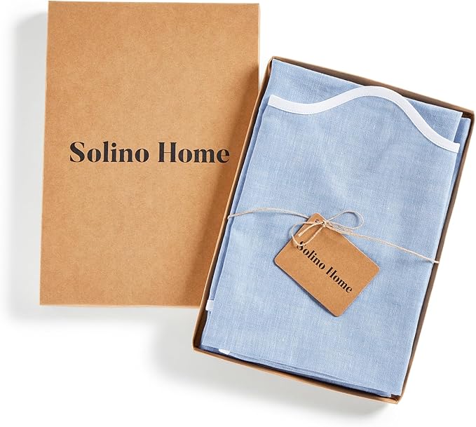 Solino Home Linen Scallop Cloth Napkins Set of 4-100% Pure Linen White and Chambray Blue Dinner Napkins 20 Inch for Christmas - Giselle Scallop Edge, Handcrafted and Machine Washable