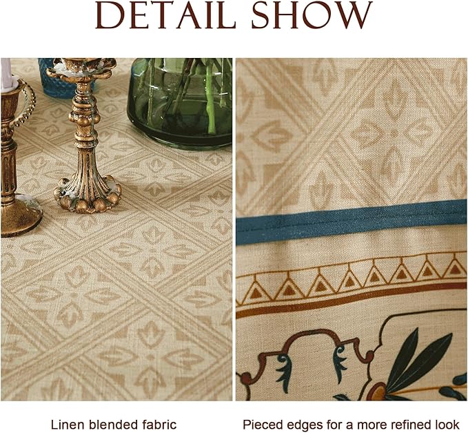 patdrea French Linen Tablecloth Soft Durable Floral Table Cloth Designer Kitchen Dining Tablecloth for Rectangular Tables for Parties Christmas 55"x 87"