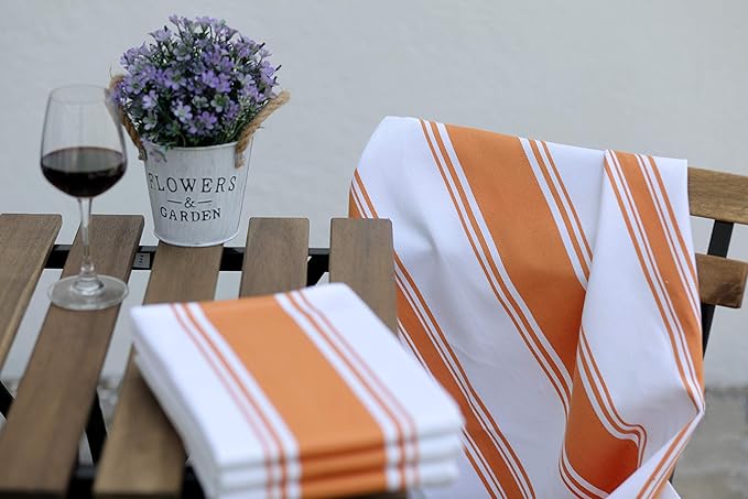 AMOUR INFINI Kitchen Towels 100% Cotton Pack of 4, Highly Absorbent Quick Drying Premium Striped Dish Towel for Kitchen with Hanging Loop Hand & Tea Towels (Orange)