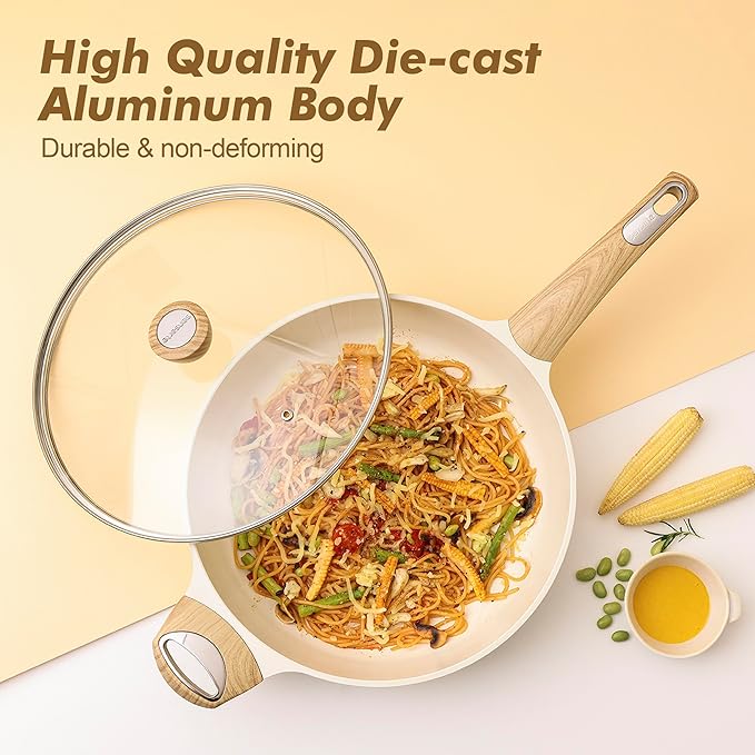 SENSARTE 14-Piece Ceramic Non Stick Induction Cookware Set, Non Toxic Healthy Non Stick Kitchen Cooking Pots and Frying Pans Set, PFAS PTFE PFOA PFOS Free, Ceramic White