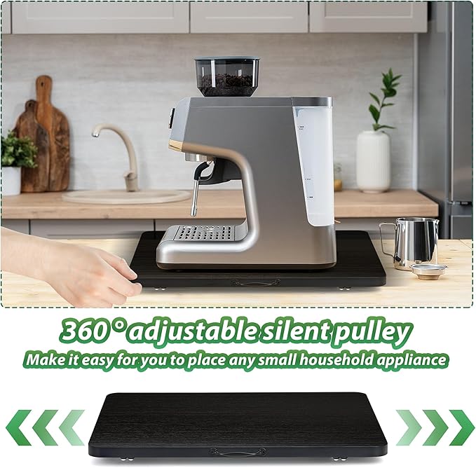 Appliance Slider, Sliding Tray for Coffee Maker, Coffee Pot Slider for Countertop, 360° Rolling Tray Appliance Slider for Kitchen Appliances- Black (9.5” X 14”)