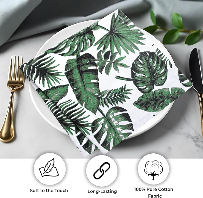 Urban Villa Cloth Napkins Tropical Print 100% Cotton Absorbent Dinner Napkins (Set of 12) Oversized 20x20 Inches Soft Durable Reusable Washable Ideal for Everyday Use Wedding Parties Premium Quality