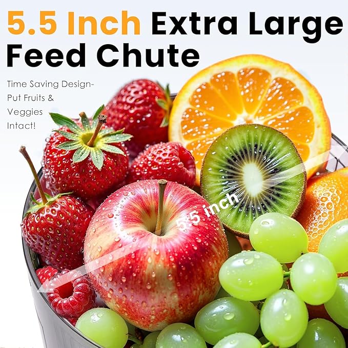 Cold Press Juicer, 5.5inch Wide Feed Chute Juicer Machine, Slow Masticating Juicer for Whole Vegetables & Fruits, Gray