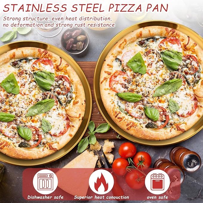 12 Pcs Pizza Stand Set: 4 Metal Stands, 4 Pizza Pans, 4 Spatulas for Weddings, Party(Gold,Classic)