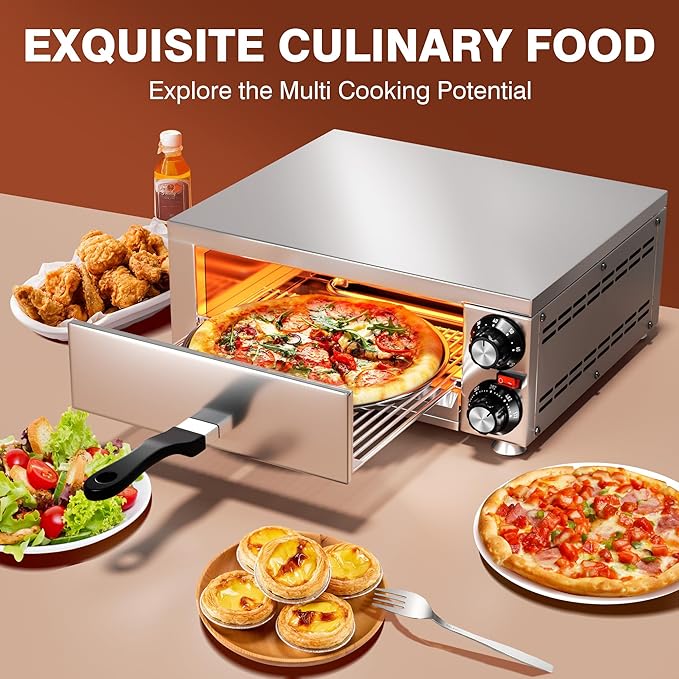 Electric Pizza Oven Indoor Countertop Pizza Oven Commercial Pizza Maker Machine for Home with Timer Stainless Steel Pizza Cooker