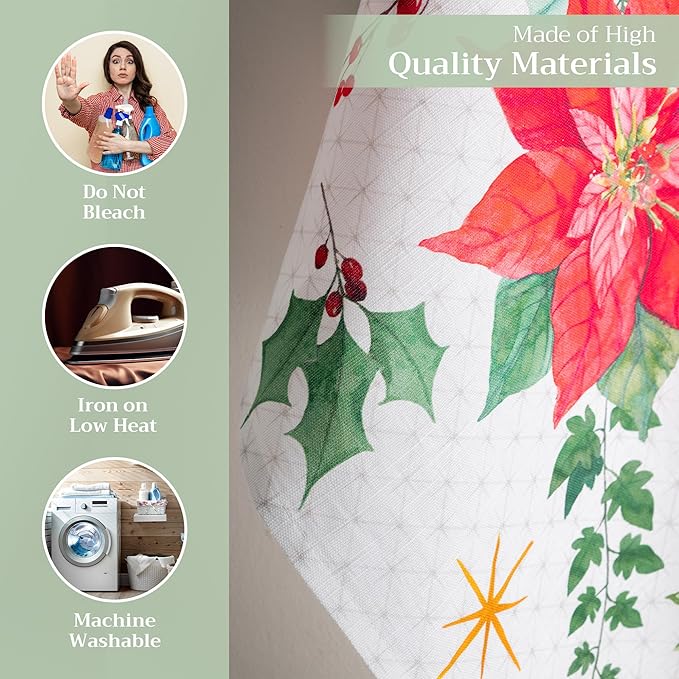 Maison d' Hermine Kitchen Towels Set of 3 100% Cotton 20" x 27.5" Reusable Cloth Tea Dish Towels Absorbent with Hanging Loop for Kitchen Thanksgiving Christmas Decorations (Poinsettia Christmas)