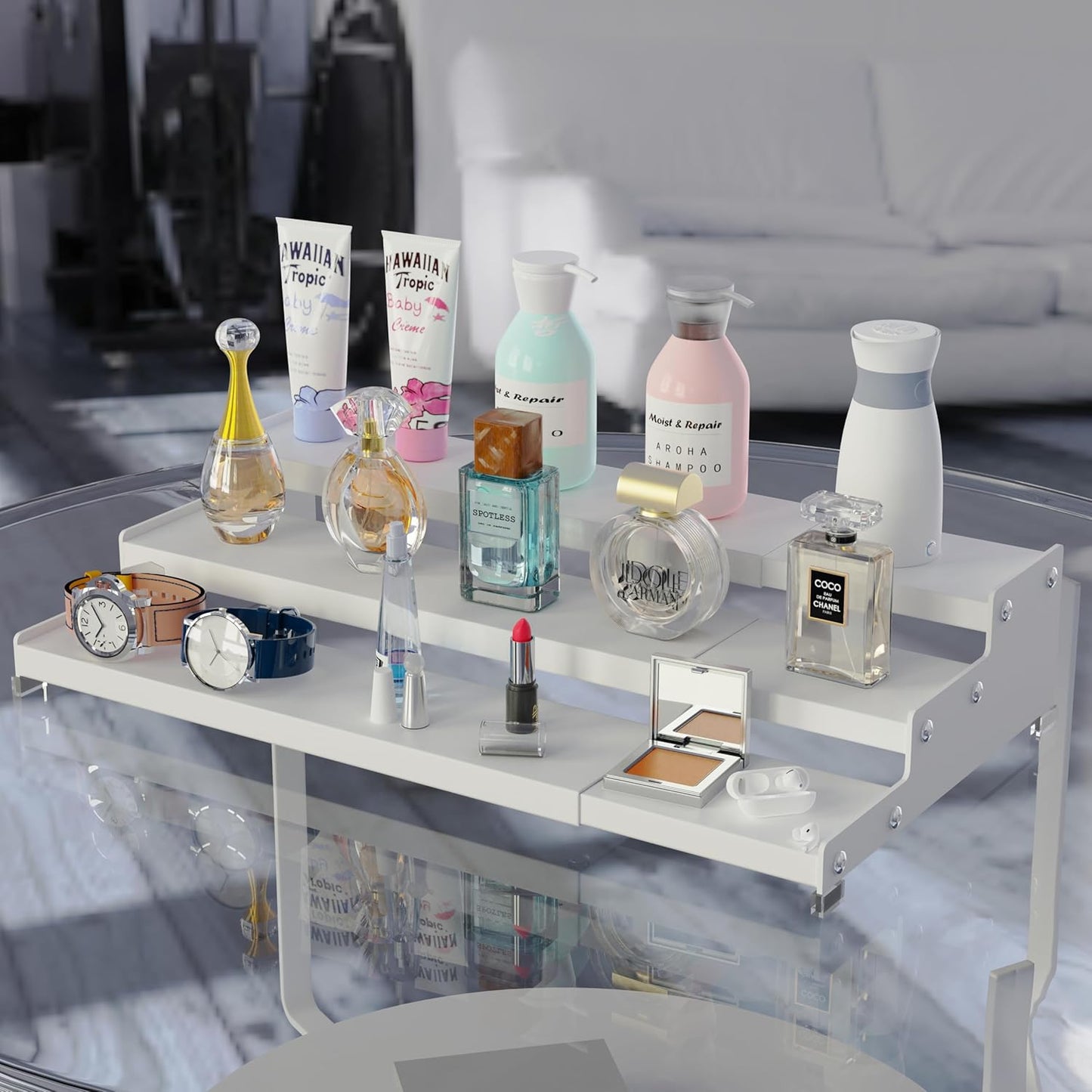 Expandable Spice Rack Storage organizer with 3-Tier step shelf cabinet,seasoning racks organizion.Great for Kitchen countertop shelves,Pantry and more(2Packs/White)