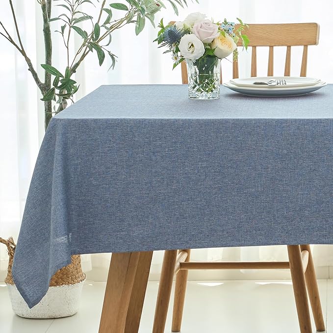 maxmill Rectangular Tablecloth Linen Texture Stain Proof Waterproof Wrinkle Free Spillproof Washable Fabric Table Cloth Farmhouse Tablecloths for Dining Room Party Holiday, 60 x 140 Inch, Demin Blue