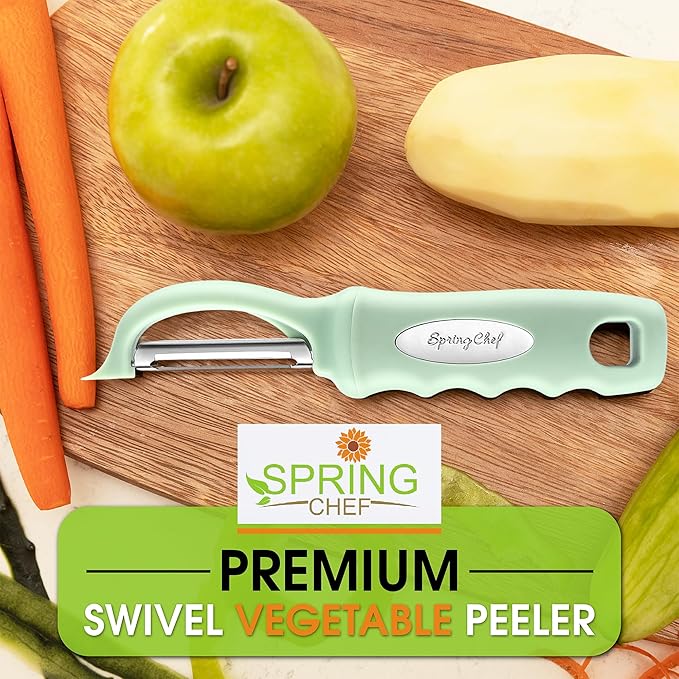Spring Chef Premium Swivel Vegetable Peeler, Comfortable Handle and Ultra Sharp Stainless Steel Blades - Perfect Kitchen Peeler For Veggie, Fruit, Potato, Carrot, Apple - Pistachio
