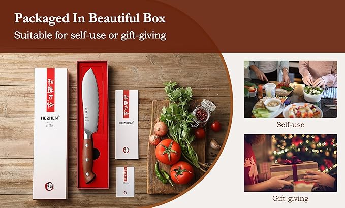 HEZHEN 6.1 inch Tomato Slicing Knife – Germany 1.4116 Stainless Steel Serrated Blade,with Full Tang Handle