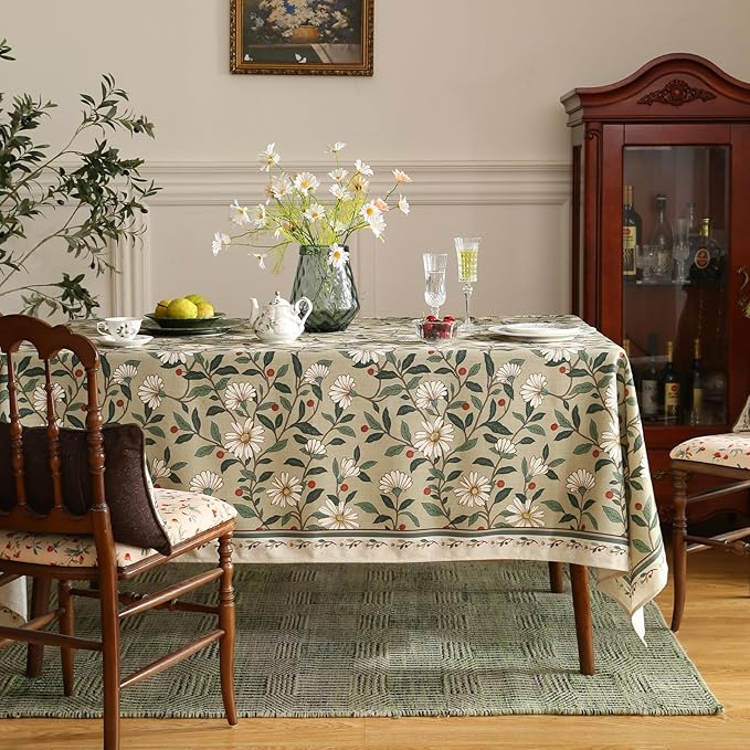 French Tablecloth for Rectangle Tables,Linen Table Cloth with Colorful Flowers and Leaves Pattern,Heavy Durable Table Cover for Dining Thanksgiving Kitchen Decor Party Christmas,63"*110"