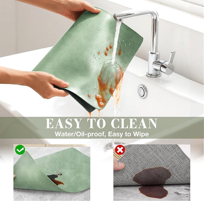 Roxifina Faux Leather Placemats Set of 4 - Vinyl Placemats Wipeable Waterproof Oil-Proof PU Place Mats Heat Resistant Reversible Table Mats for Dining, Kitchen, Outdoor, 12 x 17 Inch (Green)