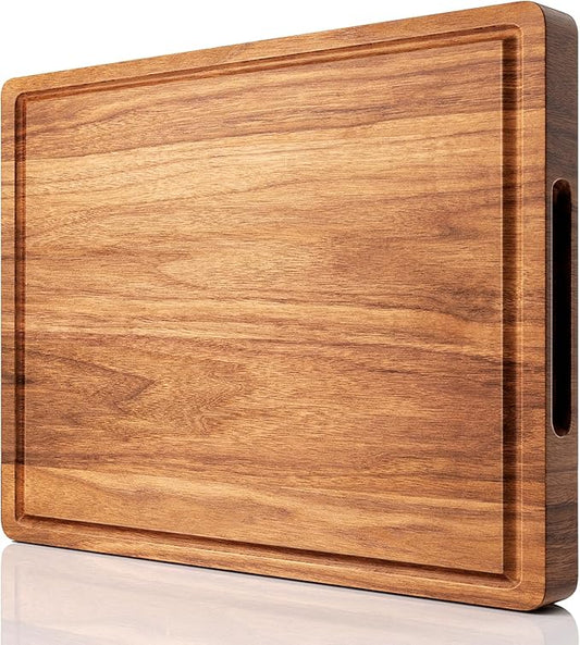 X-Large Acacia Wood Cutting Board for Kitchen, 20x15x1.2 Inch Reversible Wooden Chopping Board Thick Charcuterie Board with Juice Grooves and Handle for Meat, Cheese, Vegetables, Fruits, Bread