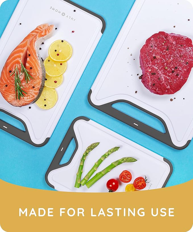 Cutting Boards for Kitchen, Plastic Cutting Board Set of 2, Dishwasher Safe Cutting Boards w/Juice Grooves for Meat, Veggies, Easy Grip Handle, Easy Grip Handle
