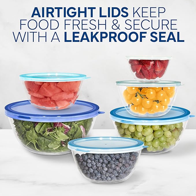 COOK WITH COLOR 12 Pc Glass Mixing Bowl Set with Lids – Borosilicate Glass Nesting Bowls for Cooking, Baking and Meal Prep, Blue