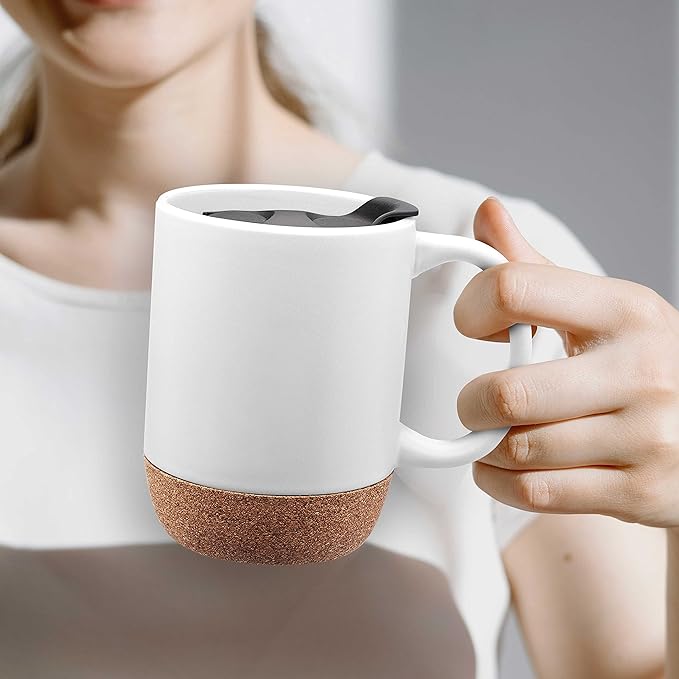 DISCOUNT PROMOS Barista Ceramic Mugs with Cork Bottom 13 oz. Set of 12, Bulk Pack - Perfect for Coffee, Tea, Espresso, Hot Cocoa, Other Beverages - White