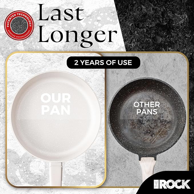 THE ROCK SOHO 15Pcs Ceramic Cookware Set – Non toxic Pots and Pans Set Non Stick with ROCK.TEC – Nothing Sticks, Never Warps, Lasts Longer, PTFE PFOA & PFAS Free, Induction & Dishwasher Safe, Cream