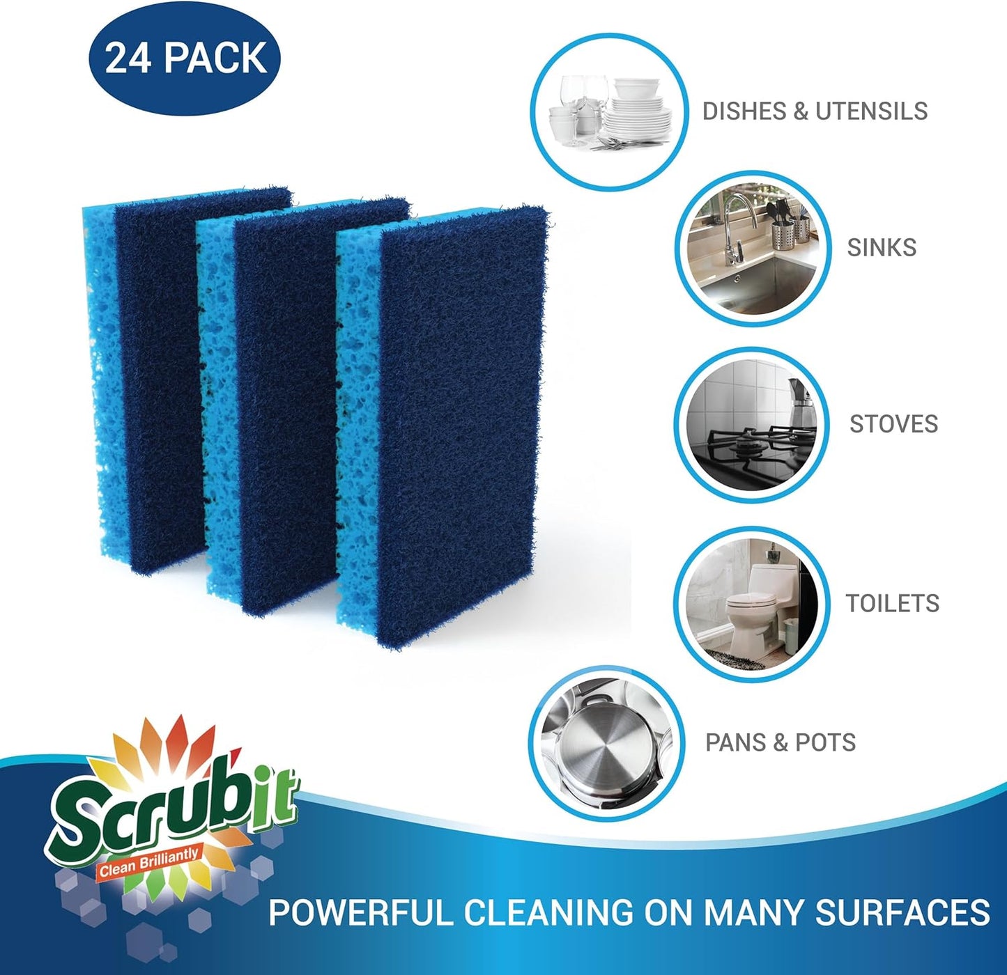 Scrubit Non-Scratch Cleaning Scrub Sponges- Scrubbing Dish Sponge Ideal for Washing Kitchen,Dishes, Bathroom &More – Dishwashing Sponge Along with A Thought Scrubber – 24 sponges