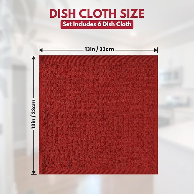 Infinitee Xclusives Premium Dish Cloth 100% Cotton 12 x 12 Inches |Pack of 4| - Ultra Soft Tea Towels - Highly Absorbent Kitchen Rags - Terry Dishcloth for Kitchen and Household Cleaning |Red|