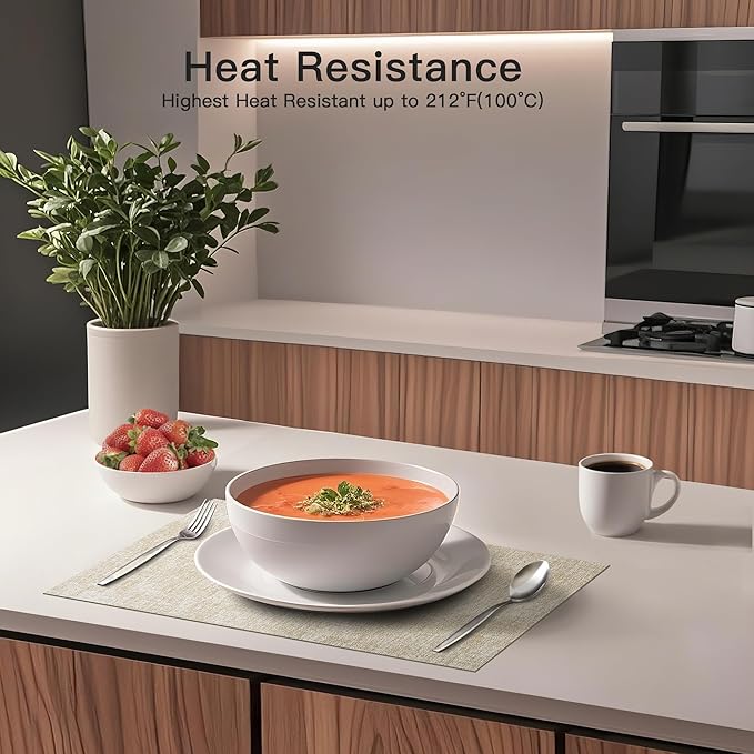 DOLOPL Placemats Set of 6, Reversible Wipeable & Heat Resistant Place Mats, Modern Faux Leather Table Mats for Kitchen, Neutral Waterproof Tablemats for Dining Table Decor, Wedding, Party(Beige)