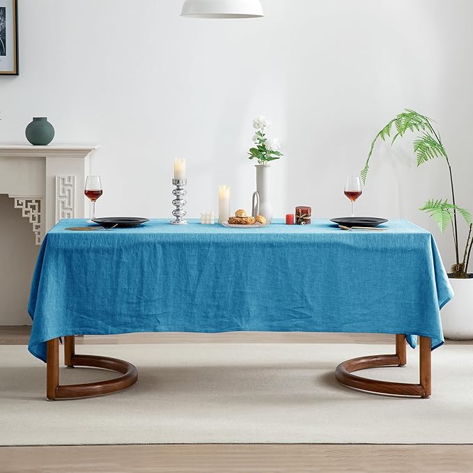 EVERLY 100% Pure Linen Rectangle Tablecloths 60x120Inches for Dining,Buffet Parties,Picnic,Events,Weddings and Restaurants,Decorative Halloween,Thanksgiving Machine Washable Tablecloths-Blue