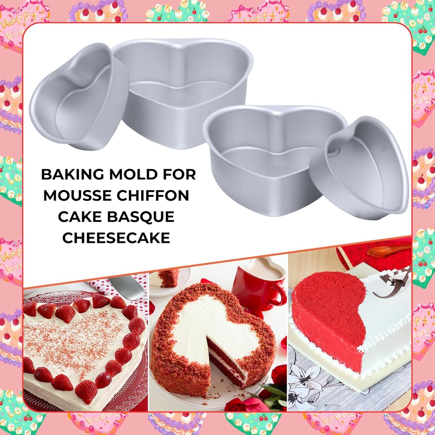 beyonday 2pcs Heart Shaped Cake Pan with Removable Bottom, 4 inch & 6 inch Aluminum Alloy Heart Cake Trays for Birthday Party Wedding Anniversary Baking Mold Cheesecake Pans Kitchen Bakeware