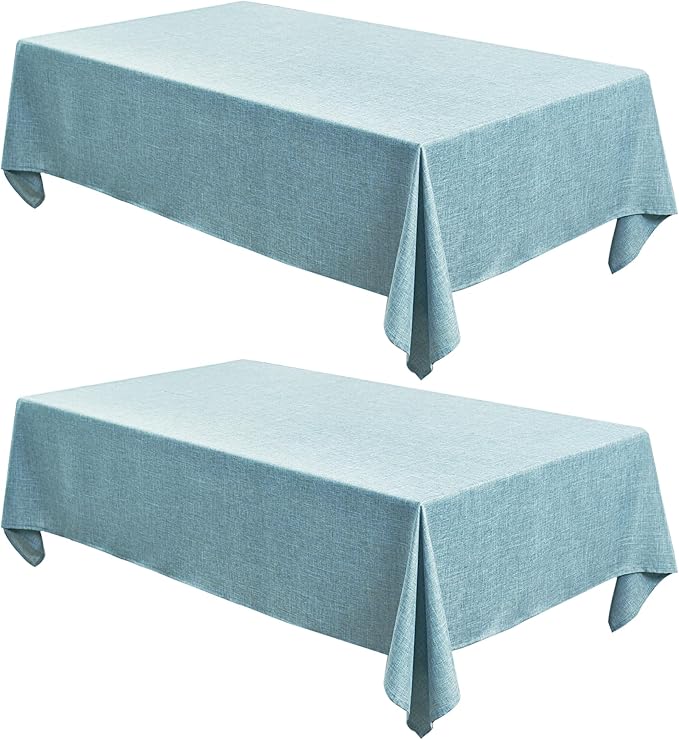Fitable Faux Linen Tablecloths Rectangle 60 x 120 Inch - 2 Pack Waterproof Table Clothes for 8 Foot Tables, Turquoise Flax Look Kitchen Table Covers for Farmhouse, Dining, Party, Banquet, Buffet