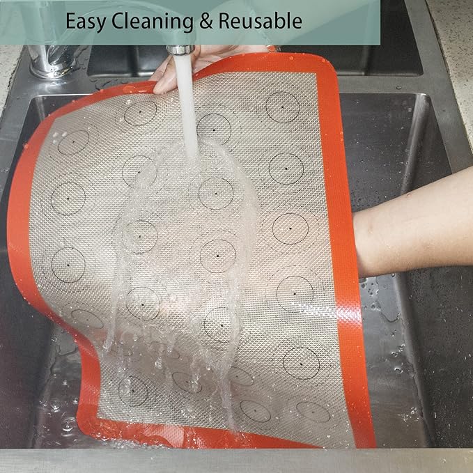 Silicone Baking Mats Set of 4, Non Stick Reusable Silicone Liners for 11" x17" Half Sheet and 8" x 12" Quarter Sheet for Baking Macaron/Cookie/Bread/Pastry