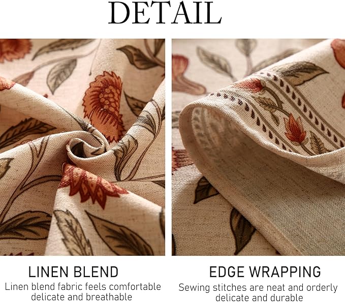 Floral Tablecloth for Rectangle Tables,Linen Table Cloth with Orange Flowers and Green Leaves,Heavy Durable Table Cover for Dining Thanksgiving Kitchen Party Banquet Christmas,63"*102"