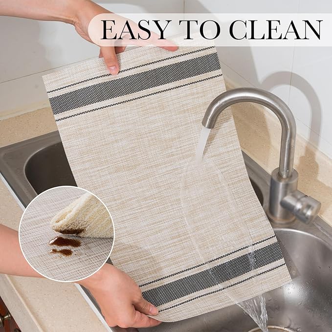 BACKTOEDEN Placemats Set of 6 Heat Resistant Washable Wipeable Placemat Woven Non-Slip Foldable Vinyl/Plastic Place Mats Indoor/Outdoor Mat Kitchen Dining Table Pad, Black Skyline