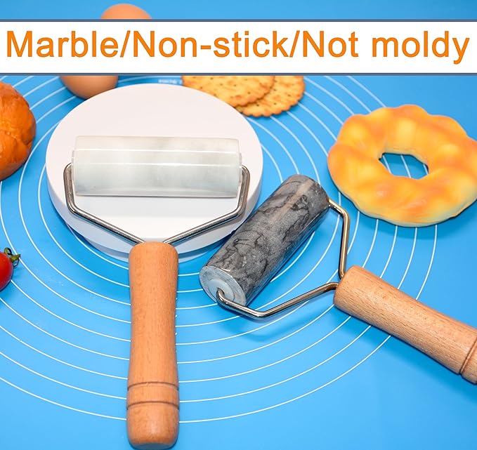 Tianman Rolling Pin Pizza Roller, Marble Roller Non-Stick T-Type, For Cake Baking Tortilla Fudge Pizza Cookies and Other Kitchen Baking Cooking (Type 2 Black).