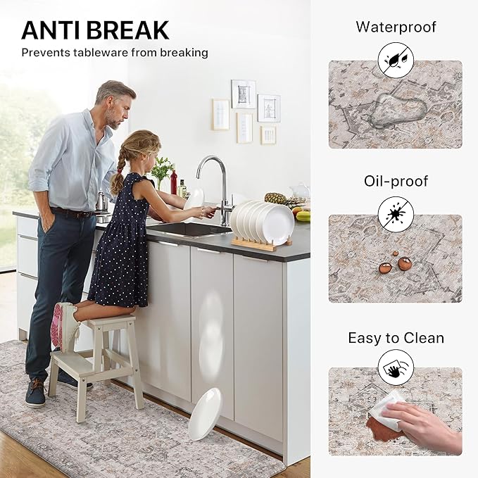 GENIMO Kitchen Mats for Floor, Washable Anti Fatigue Mat for Cushioned, 18"x30", Waterproof Kitchen Rugs, Non Slip Foam Comfort Standing Mat Rug for Home, Sink, Desk, Office, Laundry, LightTaupeBrown